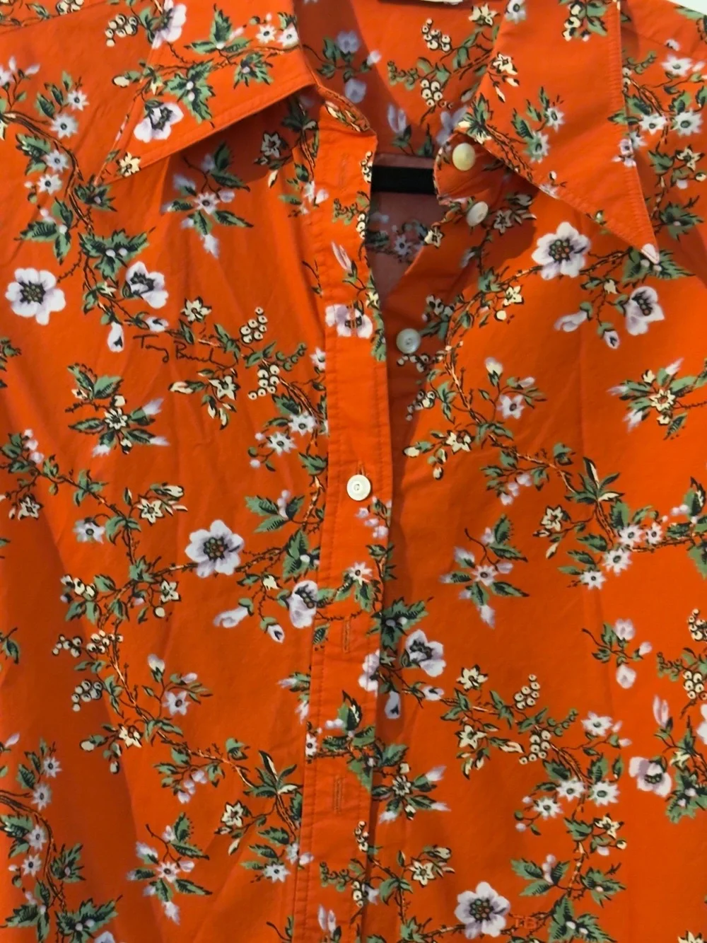 Tory Burch 100% Cotton Red Floral Oxford Button Up Shirt size 4